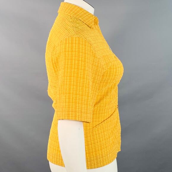 NANUSHKA Size L Yellow Brown Polyester Blend Plaid Short Sleeve Shirt - Picture 3 of 7